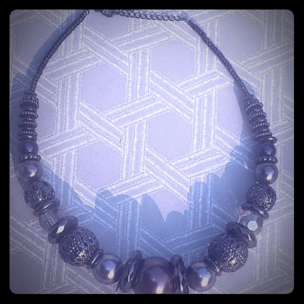 Grey and Plum bead necklace